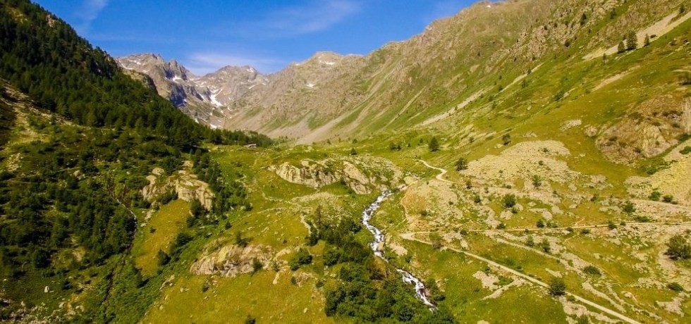 Alpine valley and peaks surrounding Vinadio in the Valle Stura